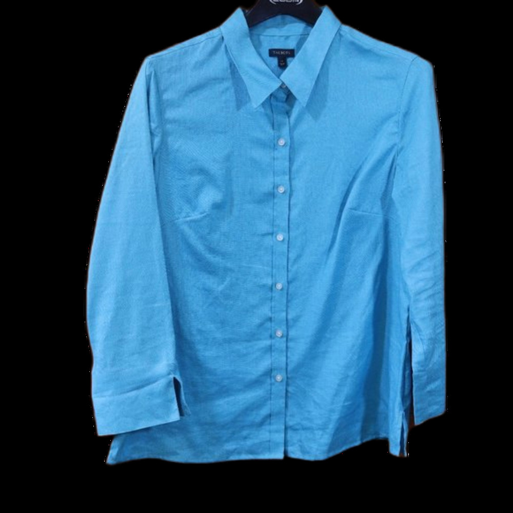 Talbots 100% Linen Blue Button Down Long Sleeve Top 14